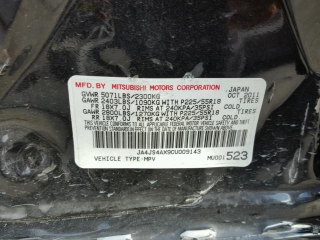 JA4JS4AX9CU009143 - 2012 MITSUBISHI OUTLANDER BLACK photo 10