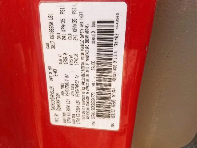 1D7HU18DX3S354773 - 2003 DODGE RAM 1500 S RED photo 10