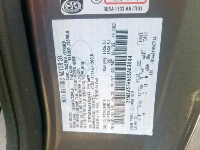 2FMZA51665BA63044 - 2005 FORD FREESTAR S GRAY photo 10