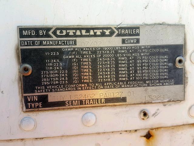 1UYLS2462PA812701 - 1993 UTILITY TRAILER WHITE photo 10