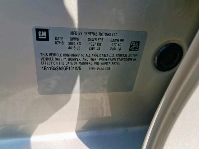 1G11B5SA8GF101076 - 2016 CHEVROLET MALIBU LIM 金色 照片 10