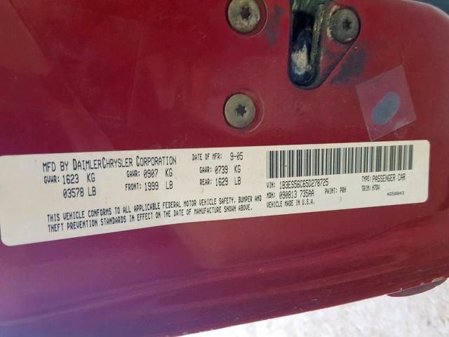 1B3ES56C65D278725 - 2005 DODGE NEON SXT RED photo 10