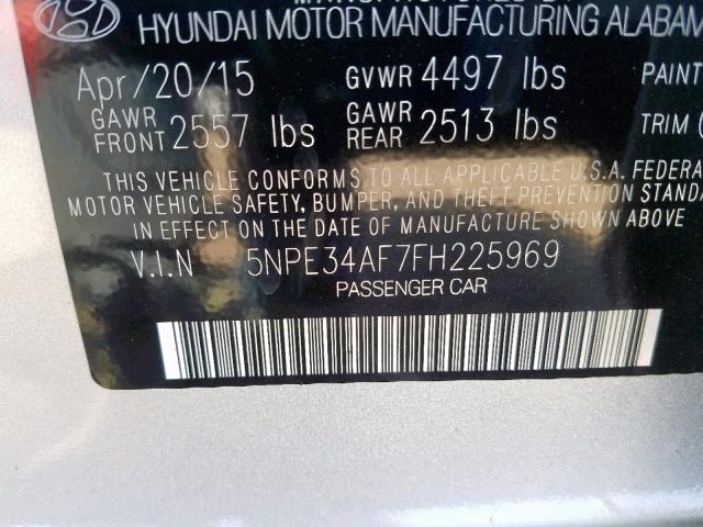 5NPE34AF7FH225969 - 2015 HYUNDAI SONATA SPO SILVER photo 10