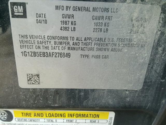 1G1ZB5EB3AF276849 - 2010 CHEVROLET MALIBU LS 黑色 照片 10