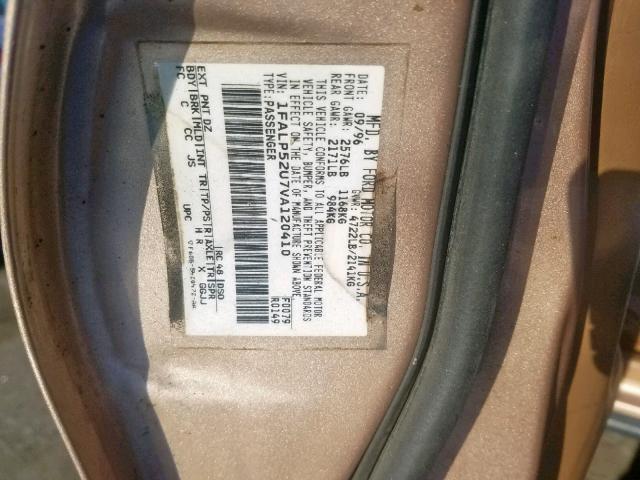 1FALP52U7VA120410 - 1997 FORD TAURUS GL BROWN photo 10