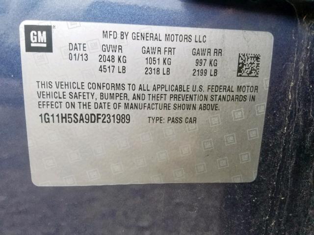 1G11H5SA9DF231989 - 2013 CHEVROLET MALIBU LTZ ლურჯი ფოტო 10