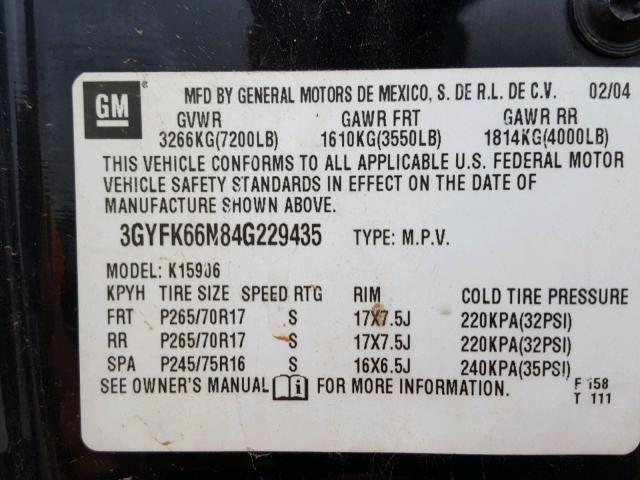 3GYFK66N84G229435 - 2004 CADILLAC ESCALADE E BLACK photo 10