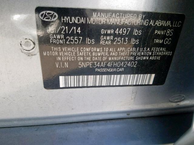 5NPE34AF4FH042402 - 2015 HYUNDAI SONATA SPO SILVER photo 10