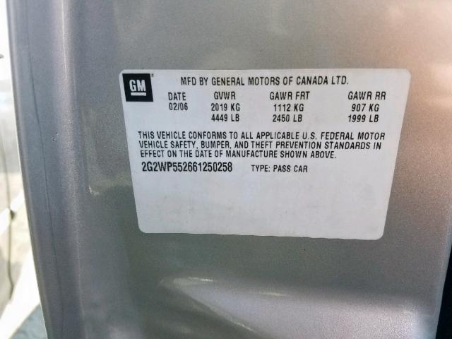 2G2WP552661250258 - 2006 PONTIAC GRAND PRIX SILVER photo 10