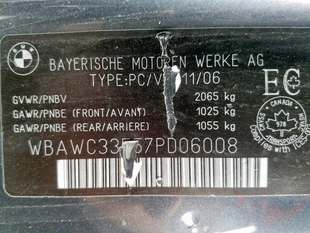 WBAWC33557PD06008 - 2007 BMW 328 XI GRAY photo 10