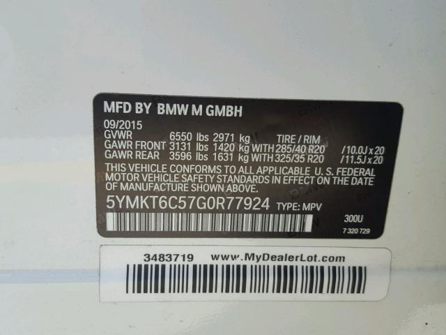 5YMKT6C57G0R77924 - 2016 BMW X5 M WHITE photo 10