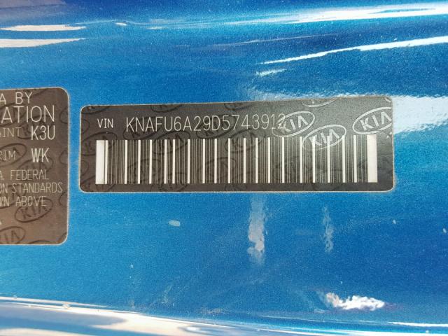 KNAFU6A29D5743912 - 2013 KIA FORTE EX BLUE photo 10