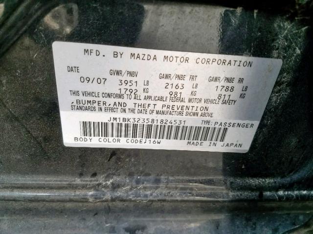 JM1BK323581824531 - 2008 MAZDA 3 S BLACK photo 10