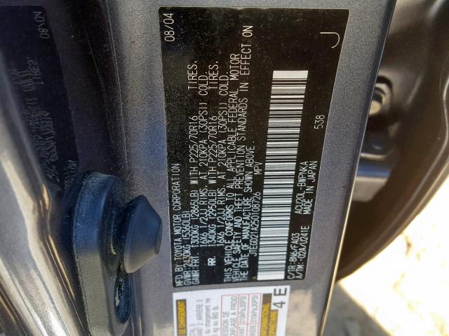 JTEGD21A250108726 - 2005 TOYOTA HIGHLANDER BLUE photo 10