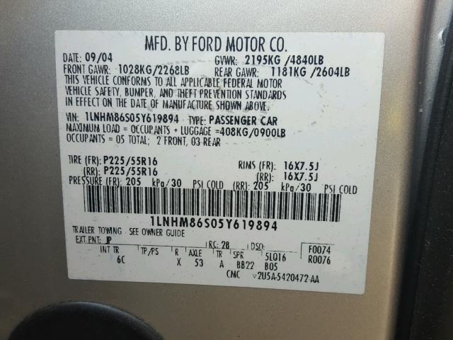 1LNHM86S05Y619894 - 2005 LINCOLN LS SILVER photo 10