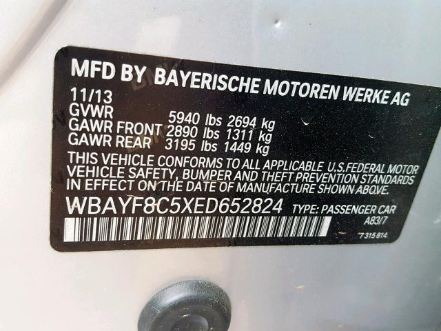 WBAYF8C5XED652824 - 2014 BMW ALPINA B7 SILVER photo 10