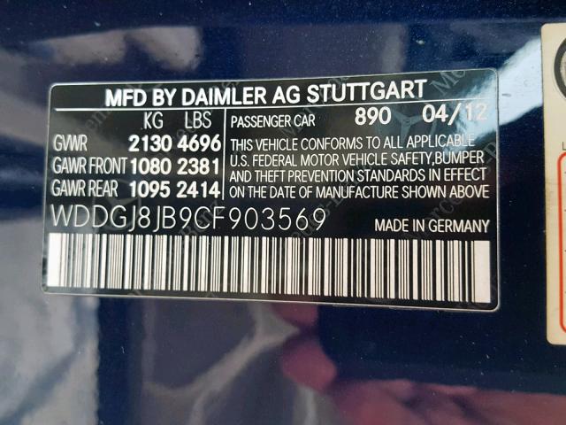 WDDGJ8JB9CF903569 - 2012 MERCEDES-BENZ C 350 4MAT BLUE photo 10