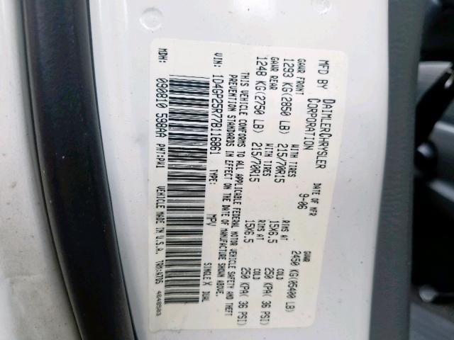 1D4GP25R77B116861 - 2007 DODGE CARAVAN SE WHITE photo 10