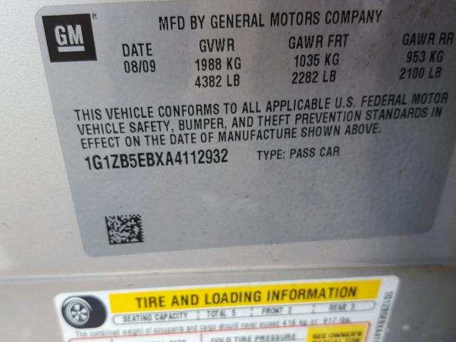 1G1ZB5EBXA4112932 - 2010 CHEVROLET MALIBU LS 银色 照片 10