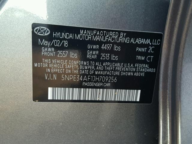 5NPE34AF1JH709256 - 2018 HYUNDAI SONATA SPO GRAY photo 10