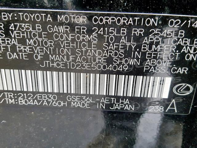 JTHCE1D23E5004049 - 2014 LEXUS IS 350 BLACK photo 10