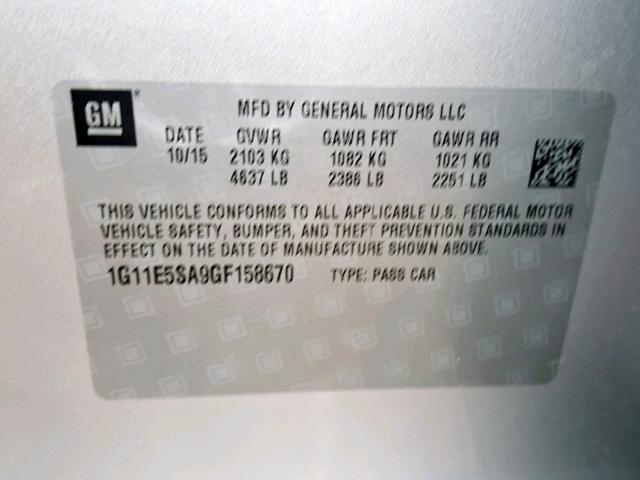 1G11E5SA9GF158670 - 2016 CHEVROLET MALIBU LIM 银色 照片 10