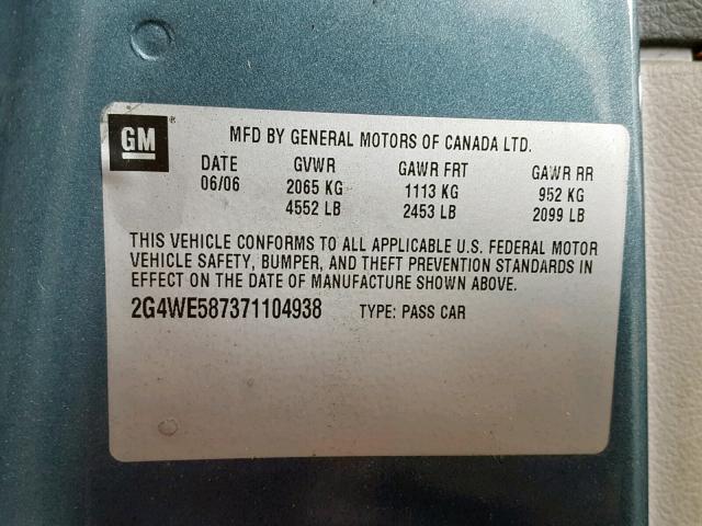 2G4WE587371104938 - 2007 BUICK LACROSSE C BLUE photo 10