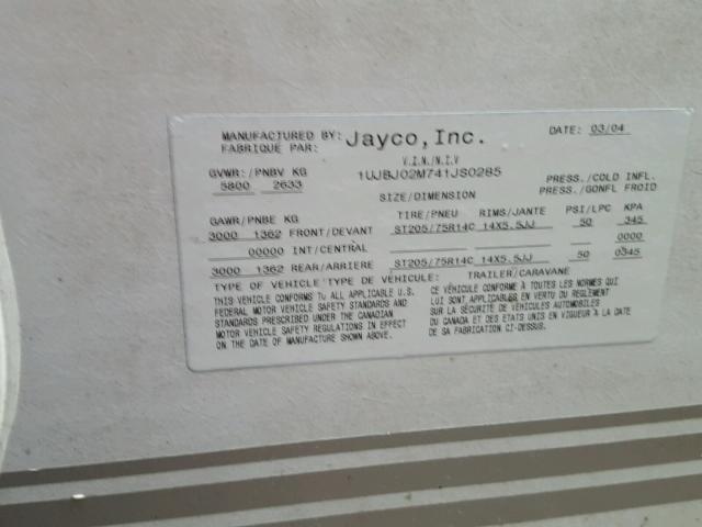 1UJBJ02M741JS0285 - 2004 JAYCO JAFEATHER WHITE photo 10