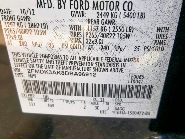 2FMDK3AK8DBA96912 - 2013 FORD EDGE SPORT BLACK photo 10