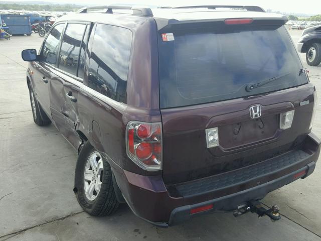 5FNYF28177B033521 - 2007 HONDA PILOT LX BURGUNDY photo 3