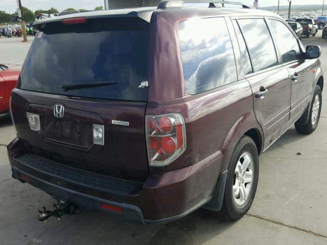 5FNYF28177B033521 - 2007 HONDA PILOT LX BURGUNDY photo 4