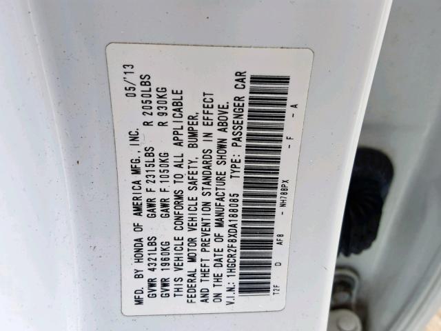 1HGCR2F8XDA188085 - 2013 HONDA ACCORD EXL WHITE photo 10