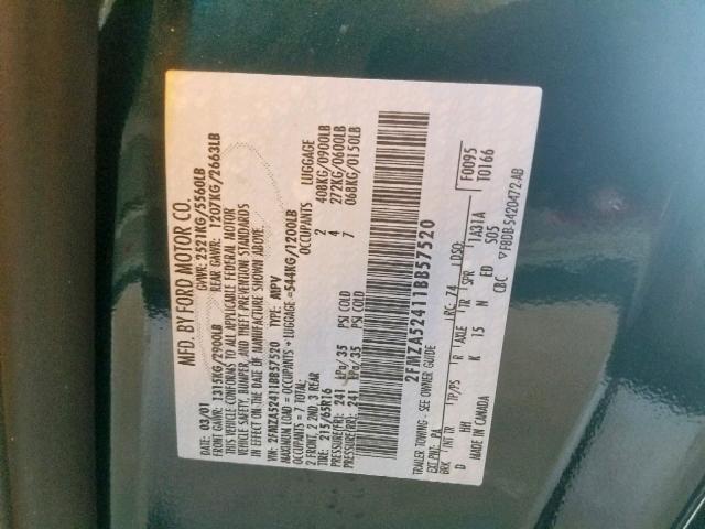 2FMZA52411BB57520 - 2001 FORD WINDSTAR S GREEN photo 10