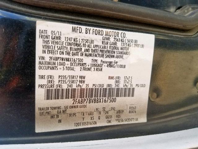 2FABP7BV8BX167500 - 2011 FORD CROWN VICT BLACK photo 10