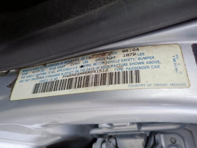 3VWSR69M95M041512 - 2005 VOLKSWAGEN JETTA GLS SILVER photo 10