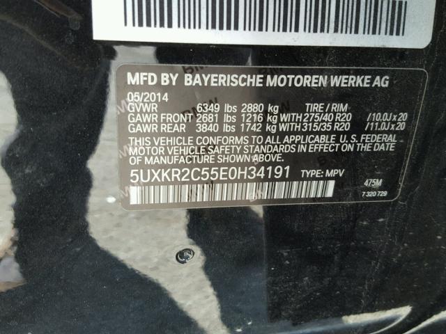 5UXKR2C55E0H34191 - 2014 BMW X5 SDRIVE3 BLACK photo 10