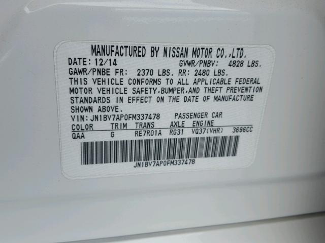 JN1BV7AP0FM337478 - 2015 INFINITI Q50 BASE WHITE photo 10