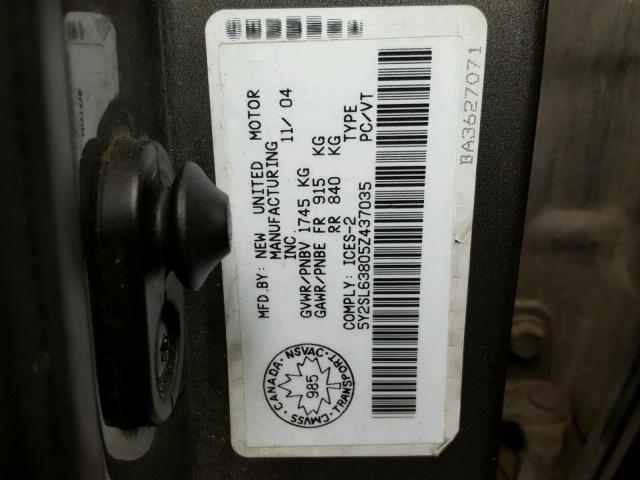 5Y2SL63805Z437035 - 2005 PONTIAC VIBE GRAY photo 10