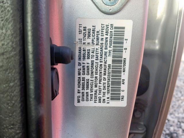 19XFB2F5XCE027589 - 2012 HONDA CIVIC LX SILVER photo 10