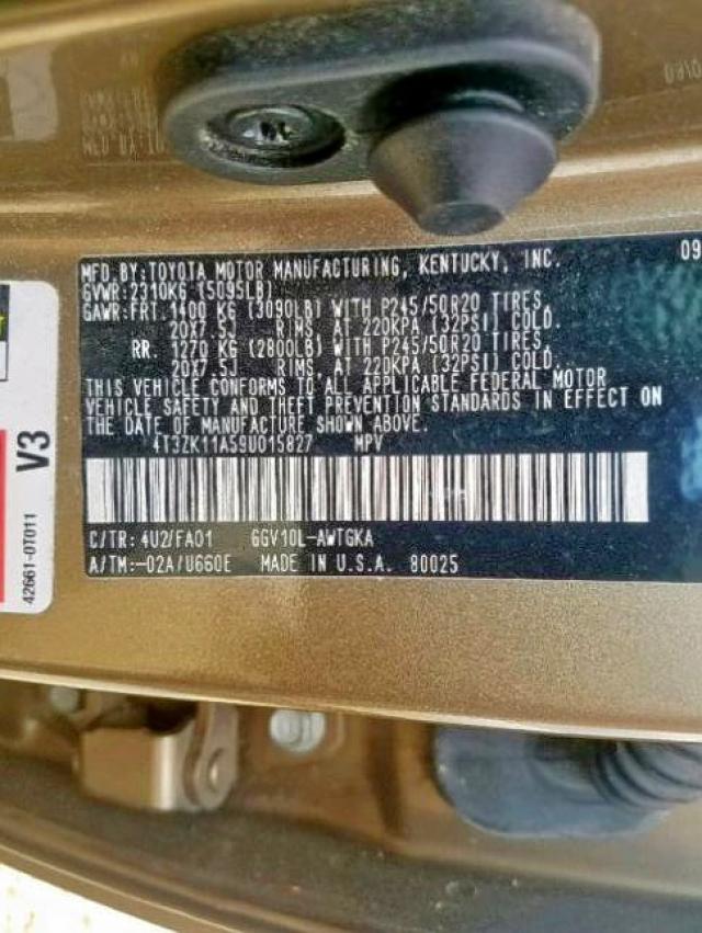 4T3ZK11A59U015827 - 2009 TOYOTA VENZA GOLD photo 10