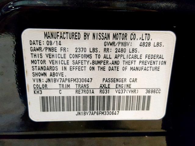 JN1BV7AP6FM330647 - 2015 INFINITI Q50 BASE BLACK photo 10