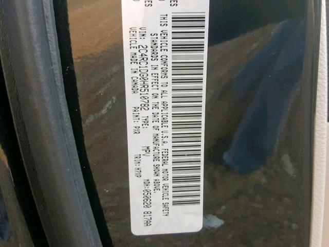 2C4RC1DG0HR510782 - 2017 CHRYSLER PACIFICA T BLACK photo 10