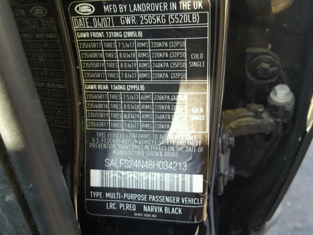 SALFS24N48H034213 - 2008 LAND ROVER LR2 SE TEC BLACK photo 10