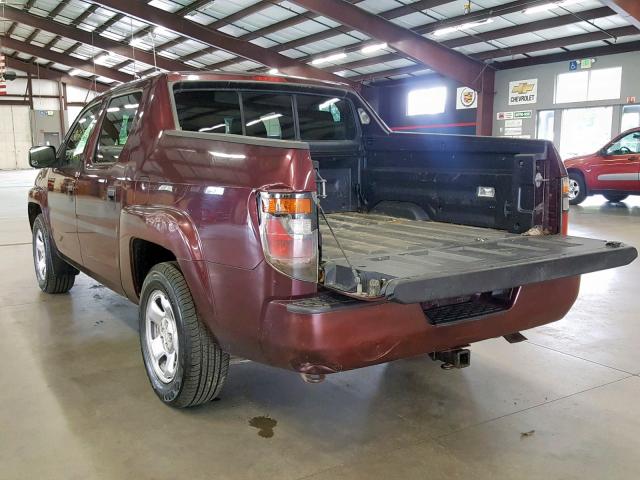 2HJYK16227H515787 - 2007 HONDA RIDGELINE MAROON photo 3