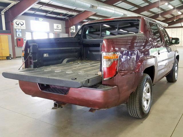 2HJYK16227H515787 - 2007 HONDA RIDGELINE MAROON photo 4