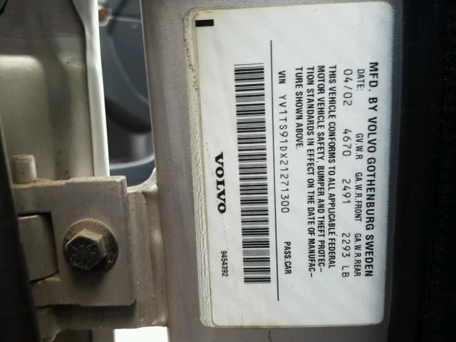 YV1TS91DX21271300 - 2002 VOLVO S80 T6 TUR SILVER photo 10