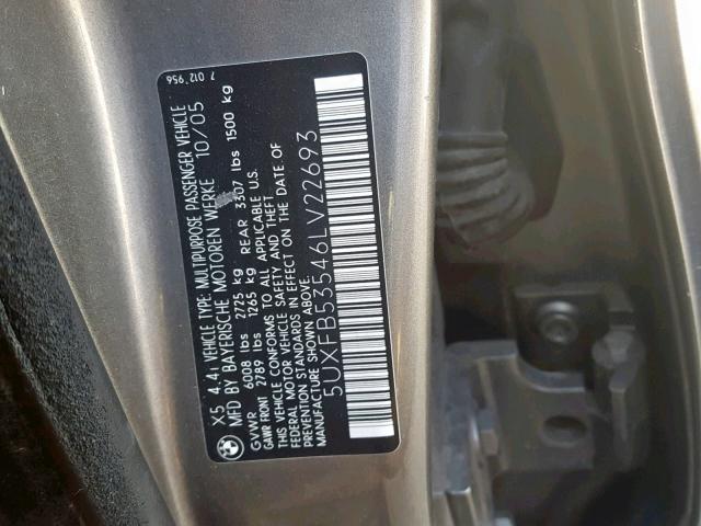 5UXFB53546LV22693 - 2006 BMW X5 4.4I SILVER photo 10