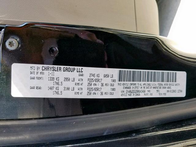 2V4RW3DG2BR643480 - 2011 VOLKSWAGEN ROUTAN SE BLACK photo 10