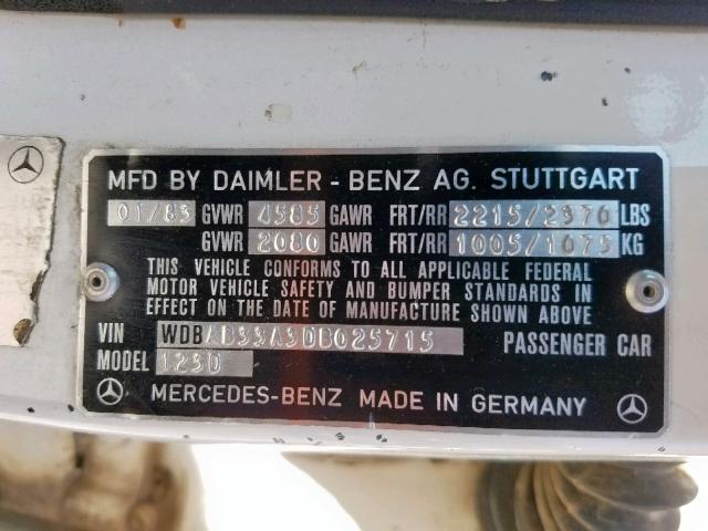 WDBAB33A30B025715 - 1983 MERCEDES-BENZ 300 DT WHITE photo 10