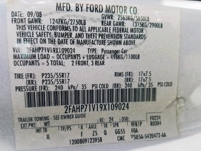 2FAHP71V19X109024 - 2009 FORD CROWN VICT GRAY photo 10